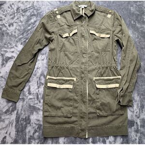 CAbi  Green Anorak Military Tunic Jacket Womens XS Epaulette Full‎ Zip Canvas